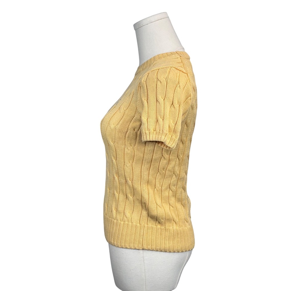 Polo Ralph Lauren Cable Knit Sweater Short Sleeve Yellow Pima Cotton Preppy M - Picture 4 of 9